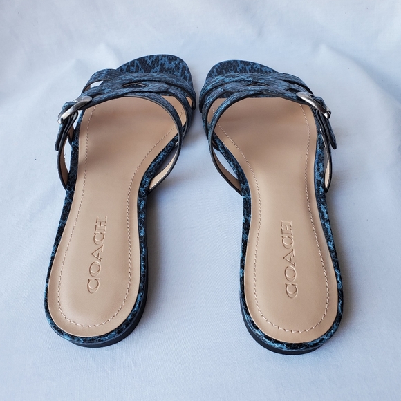 Coach Black and Blue Animal Print Kennedy Mineral Slide Sandals in a size 9.5 M - Picture 3 of 7